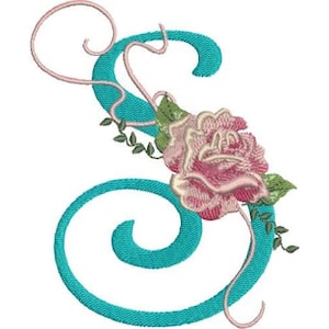 Harrington Rose S - Diseño de bordado a máquina, bordado de letras del alfabeto de rosas decoradas, monograma floral, diseño de fuente elegante para bodas