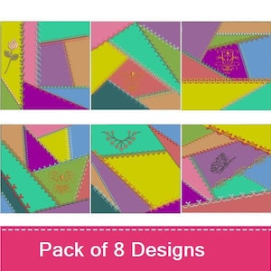 8 ITH Crazy Quilt Blocks - Maschinenstickerei Designs PACK, In The Hoop Crazy Quilt Blocks Tischläufer Stickerei, inklusive Anleitung