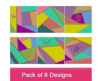 8 ITH Crazy Quilt Blocks - Maschinenstickerei Designs PACK, In The Hoop Crazy Quilt Blocks Tischläufer Stickerei, inklusive Anleitung