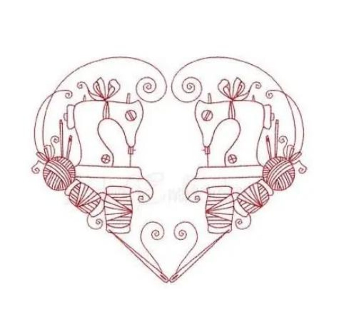 Redwork Decorative Sewing Heart - Machine Embroidery Design, Treadle ...