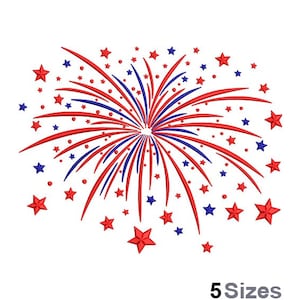 Peut inclure: Conception de feu d'artifice rouge et bleu avec des étoiles.  5 tailles.