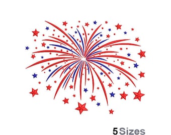 July 4th Patriotic Fireworks - Machine Embroidery Design - 5 Sizes, American Stars & Stripes Fireworks, USA Flag Colors, Independence Day