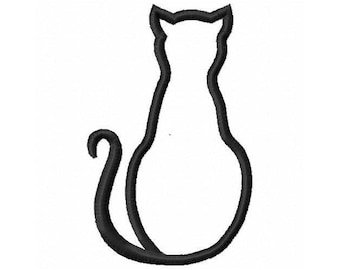 Cat Silhouette Applique - Machine Embroidery Design, Applique Black Cat Back Embroidery Pattern, Halloween Kitten, Includes Instructions