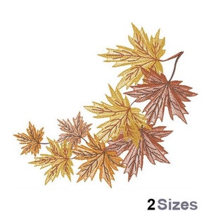 Peut inclure: Un motif brodé représentant un groupe de feuilles d'automne dans des tons de brun, orange et jaune. Les feuilles sont disposées en forme de croissant, les pointes des feuilles étant dirigées vers le centre du motif. Le motif est parfait pour ajouter une touche d'automne à votre décoration intérieure.