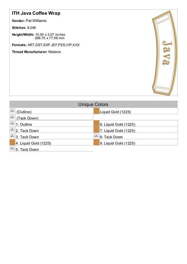 ITH Java Coffee Wrap - Machine Embroidery Design, In The Hoop Coffee Wrap Embroidery Pattern, Teacup Sleeve Design, Includes Instructions image 2