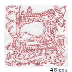 Vintage Nähmaschine (15,8 Zoll) - Maschinenstickerei, 4 Größen, Redwork Treadle Nähmaschine, Old School Nähmaschine Stickmuster
