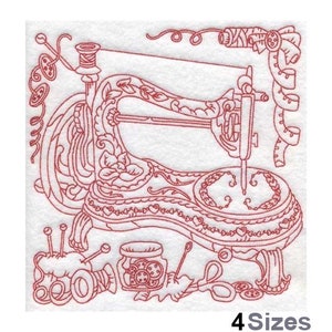 Vintage Nähmaschine (15,8 Zoll) - Maschinenstickerei, 4 Größen, Redwork Treadle Nähmaschine, Old School Nähmaschine Stickmuster