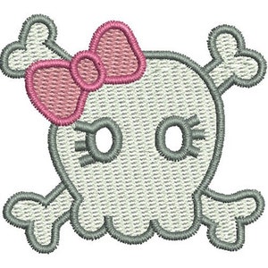 Little Girl&#39;s Rock Skull - Machine Embroidery Design, Crossbones Skull Embroidery Pattern, Girl Skull Embroidery, Girl Hair Bow Design