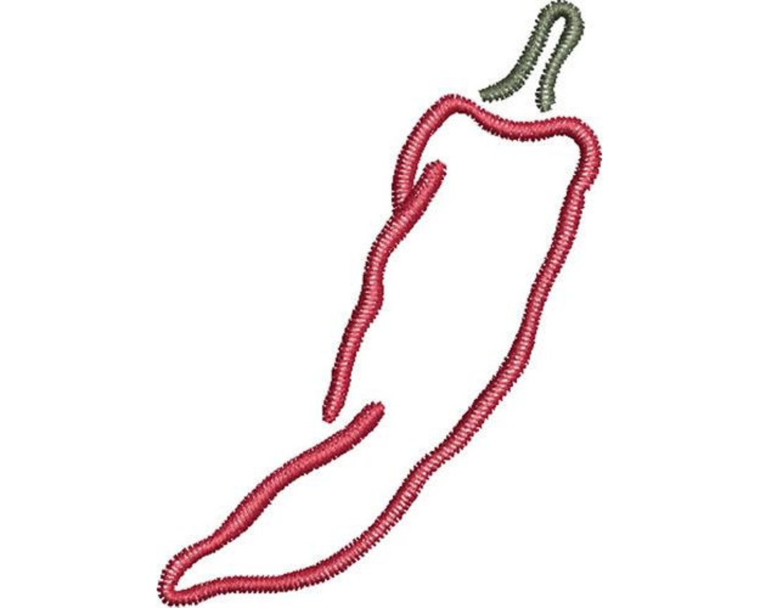 Chili Outline Machine Embroidery Design, Red Pepper Outline Embroidery