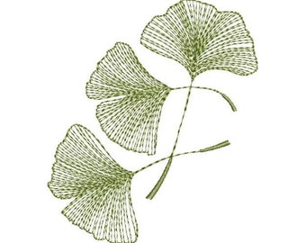 Ginkgo Blätter - Maschinenstickerei, Ginkgo Biloba Blatt Stickdatei, Gingko Blätter Stickdatei