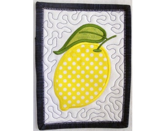 Tapis mug ITH citron - motif de projet de broderie Machine, motif de broderie tapis mug en appliques dans le cerceau - instructions incluses