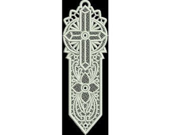 FSL Cross Bookmark - Machine Embroidery Design, Freestanding Lace Religious Bookmark Embroidery Pattern, FSL Christian Cross Embroidery