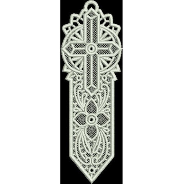 FSL Cross Bookmark - Machine Embroidery Design, Freestanding Lace Religious Bookmark Embroidery Pattern, FSL Christian Cross Embroidery