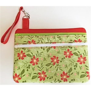 ITH Two-Zipper Pouch - Machine Embroidery Design, In The Hoop Two Zipper Pouch Embroidery, Floral Pouch Design, Includes Instructions