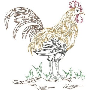 Long Legged Rooster - Machine Embroidery Design, Country Rooster Embroidery Pattern, Cockerel Embroidery Design, Chicken Embroidery Design
