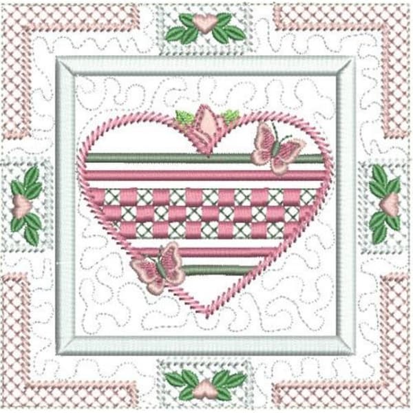 ITH Butterfly Heart Quilt Block - Machine Embroidery Design, In The Hoop Heirloom Heart Wall Hanging Embroidery, Includes Instructions