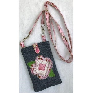 ITH Tombstone Rose grote crossbodytas voor mobiele telefoon - machineborduurontwerp, in de hoepel gevoerd denimzakje, inclusief instructies