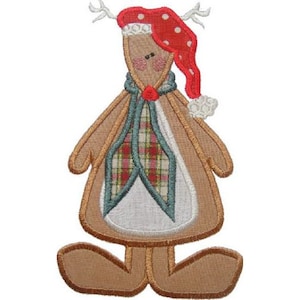 May include: Embroidered Christmas reindeer applique with a red and white polka dot hat, a green and red plaid scarf, and brown antlers.