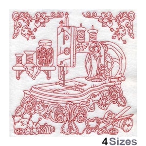 Vintage Nähmaschine (15,8 Zoll) - Maschinenstickerei, 4 Größen, Redwork Treadle Nähmaschine, Old School Nähmaschine Stickmuster