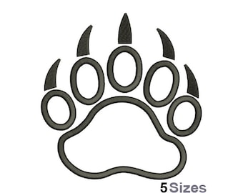 Grizzly Bear Paw Applique - Machine Embroidery Design - 5 Sizes, Bear Paw Print Outline Embroidery Pattern, Bear Claws, Animal Pawprint