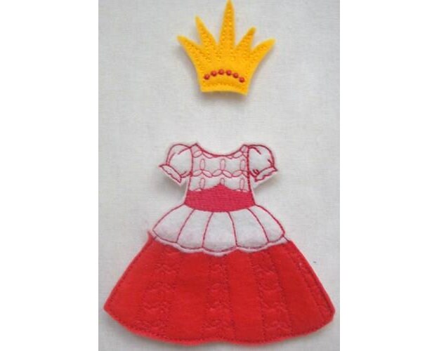 Felt Paperdoll Princess Outfit - Machine Embroidery Design, In The Hoop Paper Doll Dress Embroidery Pattern - Includes Instructions