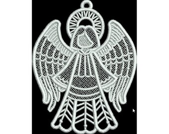 FSL Praying Angel - Machine Embroidery Design, Freestanding Lace Angel Embroidery Pattern, FSL Christmas Angel Ornament Embroidery Design