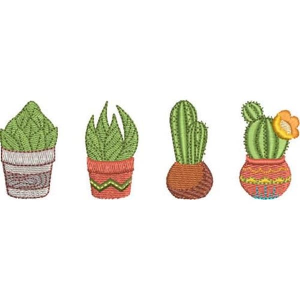 Mini Cactus Group - Machine Embroidery Design, Cactus Pots Embroidery Pattern, Flowering Mini Cacti Embroidery Design, Includes Instructions