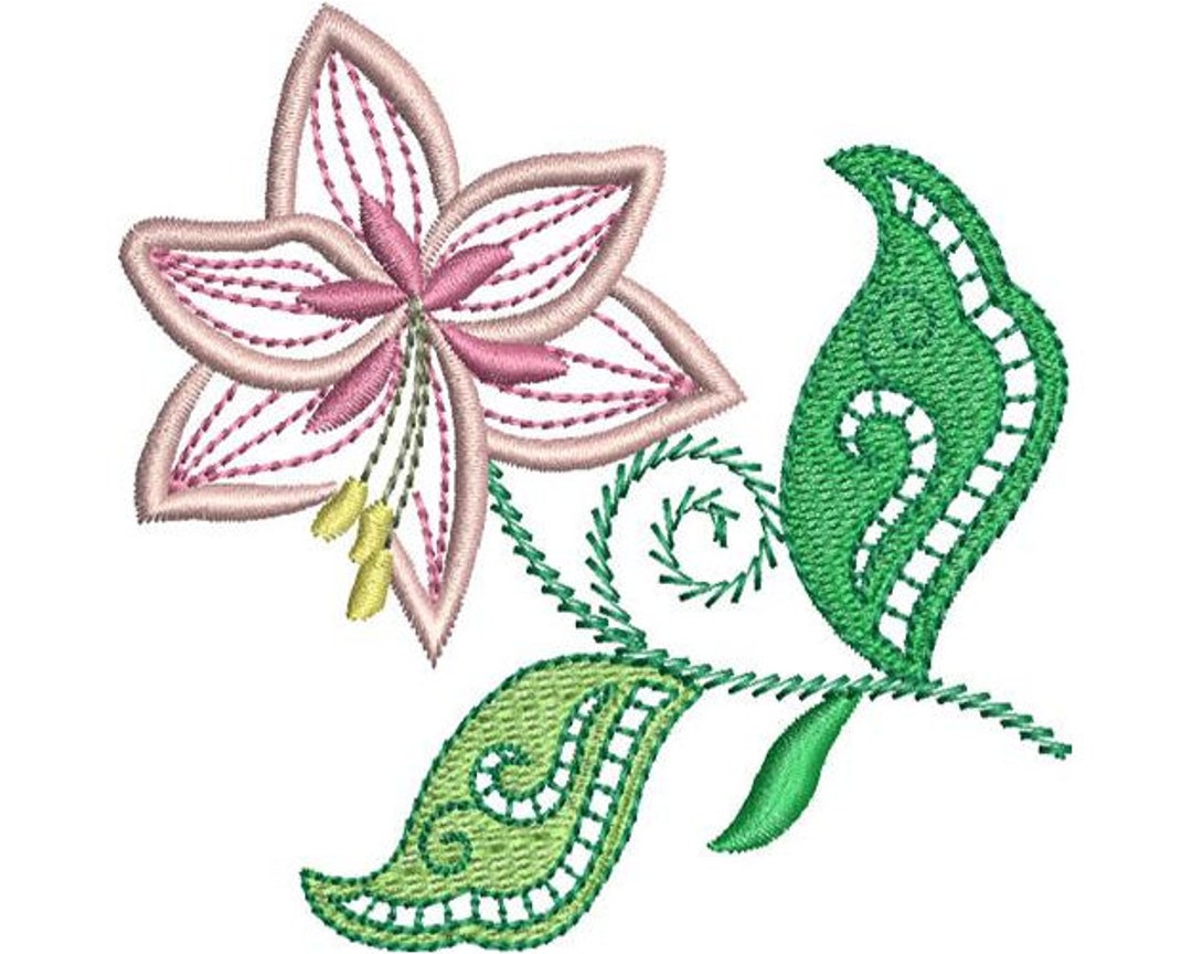 Jacobean Lily Machine Embroidery Design, Jacobean Flower Embroidery