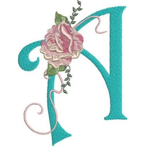Harrington Rose A - Diseño de bordado a máquina, bordado de letras del alfabeto de rosas decoradas, monograma floral, diseño de fuente elegante para bodas