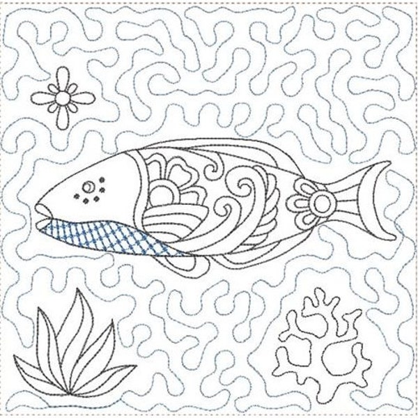 ITH Talavera Ocean Quilt Block - Machine Embroidery Design, In The Hoop Exotic Fish Quilt Block Embroidery Pattern, Includes Instructions