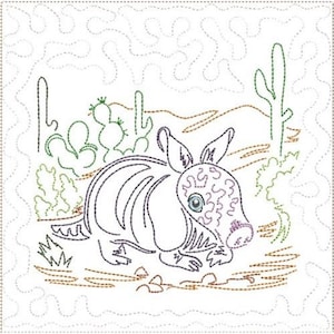 ITH Southwest Desert Baby Armadillo Quilt - Machine Embroidery Design, In The Hoop Stippled Quilt Block Embroidery, Includes Instructions