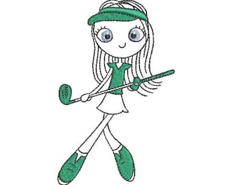 Lady Golfer - Machine Embroidery Design, Golf Player Girl Embroidery Pattern, Golf Putting Green Embroidery Design, Golfing Embroidery