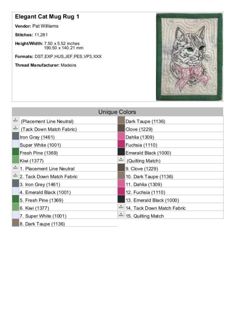 ITH Elegant Cat Mug Rug - Machine Embroidery Design, in the Hoop ...
