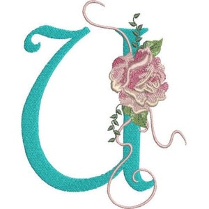 Harrington Rose U - Diseño de bordado a máquina, bordado de letras del alfabeto de rosas decoradas, monograma floral, elegante diseño de fuente para bodas