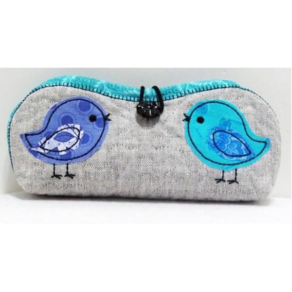 ITH Folded Eyeglass Case & Birds - Machine Embroidery Project Design, In The Hoop Eyeglass Case Embroidery Pattern - Includes Instructions