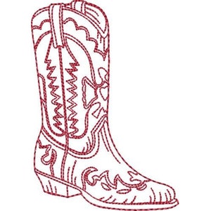 Redwork Cowboy Boot - Machine Embroidery Design, Decorated Western Boot Embroidery Pattern, Cowgirl Boots Embroidery Design