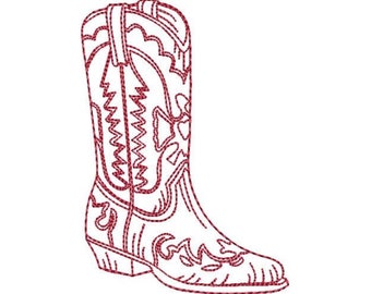 Redwork Cowboy Boot - Machine Embroidery Design, Decorated Western Boot Embroidery Pattern, Cowgirl Boots Embroidery Design