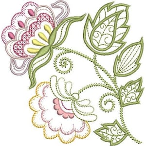 Jacobean Flower - Machine Embroidery Design, Jacobean Flower Embroidery Pattern, Floral Design, Colorful Spring Flower Embroidery Design