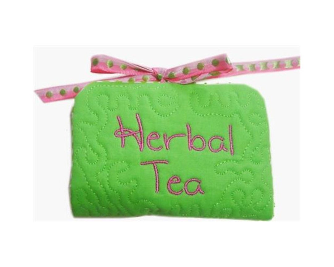 ITH Quilted Tea Bag Holder With Spoon Machine Embroidery Design, in the Hoop Herbal Tea