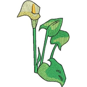 Lily - Machine Embroidery Design, White Lily Embroidery Pattern, Flower Leaves Embroidery Design, Floral Embroidery Design