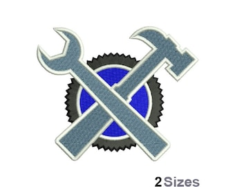 Crossed Hammer & Wrench Icon - Machine Embroidery Design - 2 Sizes, Construction Tools Embroidery Pattern, Hammer Design, Spanner Embroidery