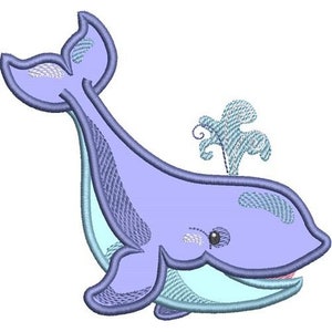 Baby Wal Splash Applikation - Maschinenstickerei Applikation Design, Wal Stickerei Muster, Baby Tier Stickerei Applikation