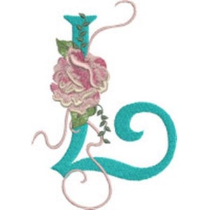 Harrington Rose L - Diseño de bordado a máquina, bordado de letras del alfabeto de rosas decoradas, monograma floral, elegante diseño de fuente para bodas