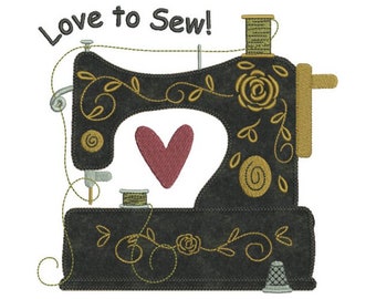 Sewing Machine Applique - Machine Embroidery Design, Love To Sew Embroidery Pattern, Sewing Machine Embroidery Applique Design