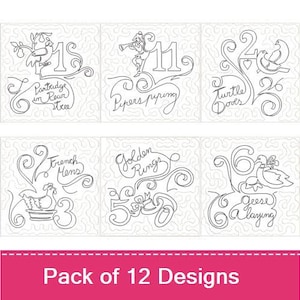 12 ITH 12 Days Of Christmas - Machine Embroidery Designs PACK, 12 Days Of Christmas Wall Hanging Embroidery Design, Includes Instructions