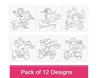 12 ITH 12 Days Of Christmas - Machine Embroidery Designs PACK, 12 Days Of Christmas Wall Hanging Embroidery Design, Includes Instructions