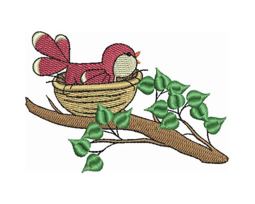 Bird in Nest Machine Embroidery Design, Bird Nest Embroidery Pattern