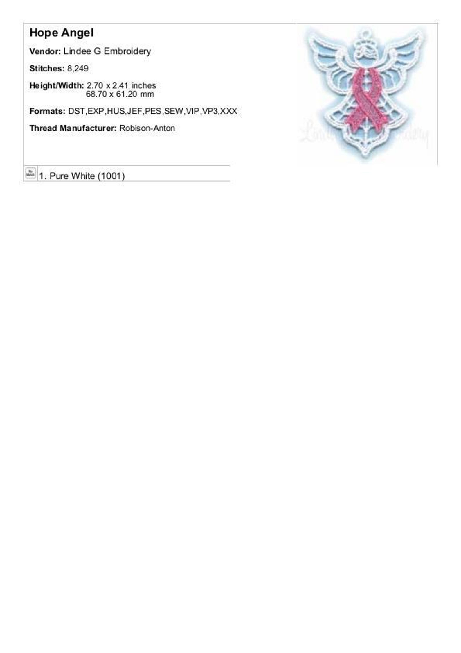 FSL Hope Ribbon Angel - Machine Embroidery Design, Freestanding Lace ...