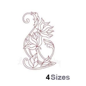 Stunning Redwork Flowers & Leaves - Machine Embroidery Design - 4 Sizes, Floral Redwork Embroidery Pattern, Flower Leaf Embroidery Design