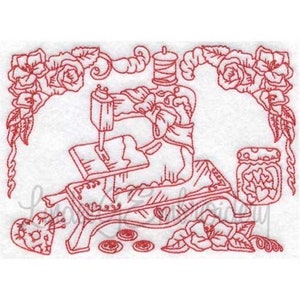 Antike Nähmaschine (18,5 x 13 cm) - Maschinenstickerei, Redwork Treadle Nähmaschine, Vintage Nähmaschine Stickmuster